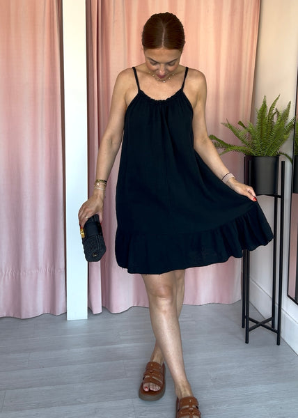 Ruffle Hem Cami Dress - Black