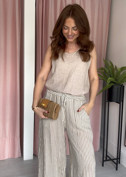 Linen Front Vest - Biege