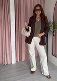 Ruched Sleeve Blazer - Chocolate