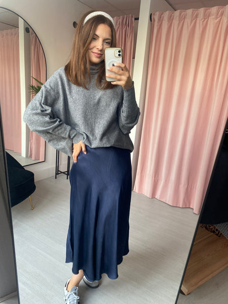 Navy satin slip hot sale skirt