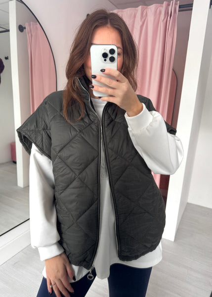 Quilted Drop Shoulder Gilet - Khaki