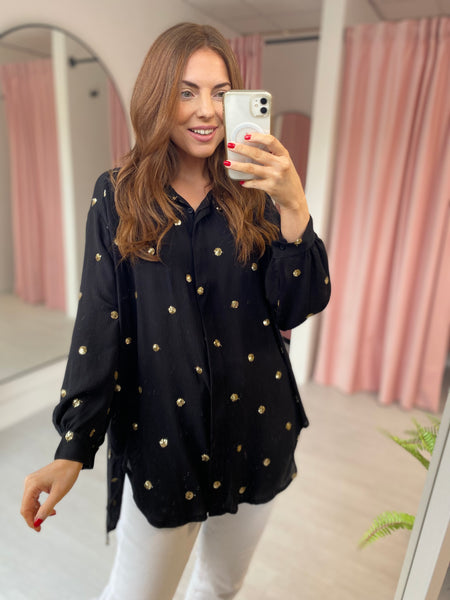 Oversized Spot Sequin Shirt - Black – Manamou