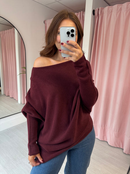 Asymmetric Drape Jumper - Burgundy