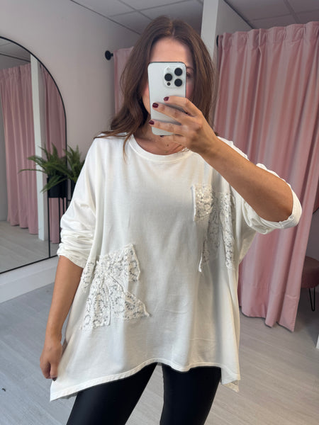 Sequin Bow Tunic - White