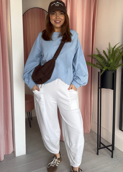 Barrel Leg Jogger - White