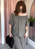 Tea Bag Ruffle Top Co-ord - Taupe