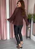 Chiffon High Neck Blouse - Brown