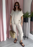 Tea Bag Linen Barrel Leg Co-ord - Biege