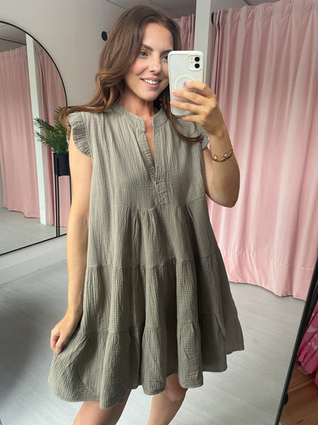 Cheesecloth Mini Dress - Taupe