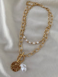 Double Chain Pearl Necklace - Gold