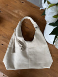 Faux Suede Tassel Slouch Bag - Biege