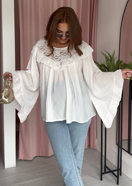 Boho Flared Sleeve Top - White