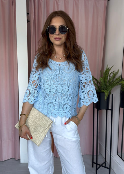 Crochet Top & Vest Set - Blue