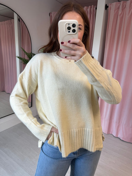 Crew Neck Rib Hem & Cuff Jumper - Pale Lemom