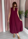 Classic V Neck Dress - Berry