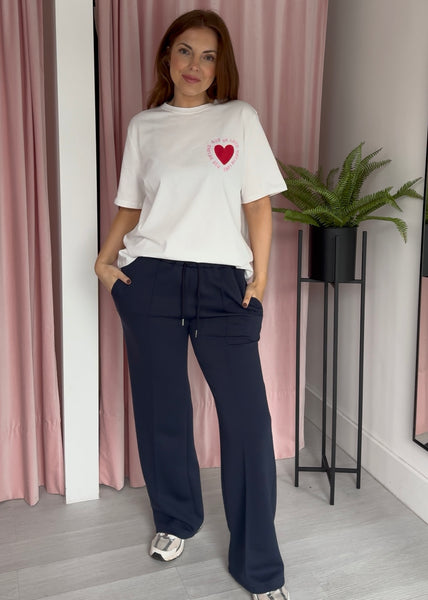 Wide Leg Crease Front Jogger - Navy