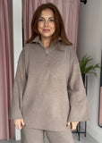 Zip Front Loungeset - Taupe