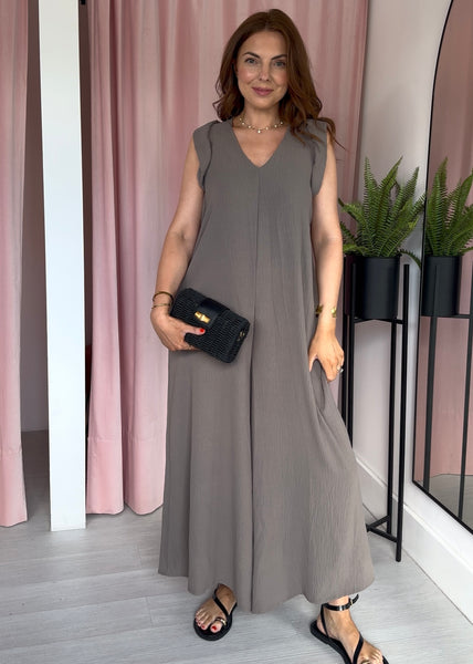 Ruffle Shoulder Jumpsuit - Mocha