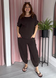 Cheesecloth Barrel Leg Co-ord - Brown