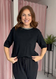 Diamante Neck Jumper - Black