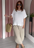 Tea Bag Linen Barrel Leg Trouser - Beige