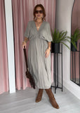 Shirred V Boho Dress - Stone