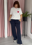Wide Leg Crease Front Jogger - Navy