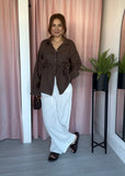 Linen Shirt with Tie - Brown