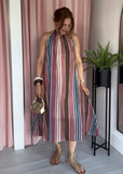 Stripe Halter Dress - Blue & Pink