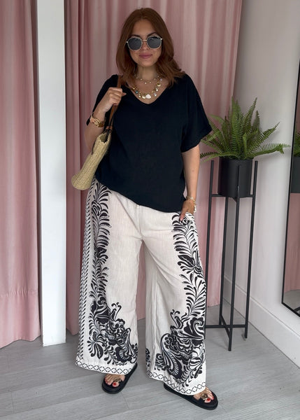 Printed Linen Look Trousers