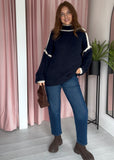 High Neck Contrast Edge Jumper - Navy
