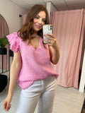 Linen Ruffle Sleeve Top - Pink