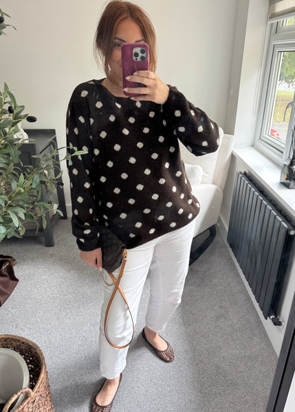 Knitted Polka Dot Jumper - Brown