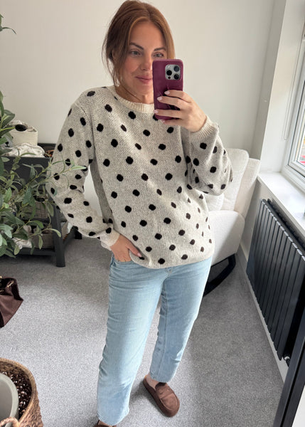 Knitted Polka Dot Jumper - Beige