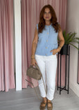 Gold Button Knitted Waistcoat -Blue