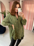 Oversized Spot Sequin Shirt - Khaki