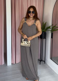 Gold Detail Pleat Front Jumpsuit - Taupe