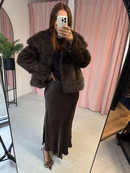 Faux Fur Coat - Brown