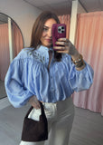Bubble Hem Shirt - Blue Stripe