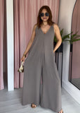 Gold Detail Pleat Front Jumpsuit - Taupe