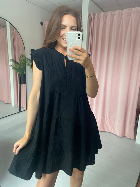 Cheesecloth Mini Dress - Black