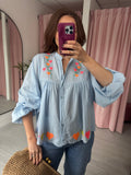 Heart Embroidered Top - Blue
