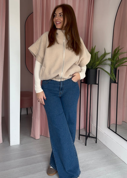 Drop Shoulder Soft Gilet - Biege