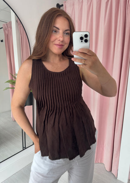 Pleated Vest Top - Brown