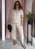 Tea Bag Ruffle Top Co-ord - Biege