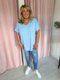 Basic V Neck T Shirt  - Light Blue