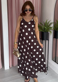 Satin Spaghetti Dress - Brown Polka