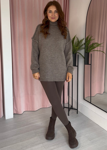 Chunky Knit Turtleneck Jumper - Taupe