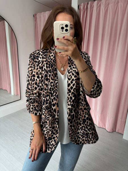 Ruched Sleeve Blazer - Leopard