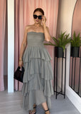 Ruffle Bandeau Dress - Taupe
